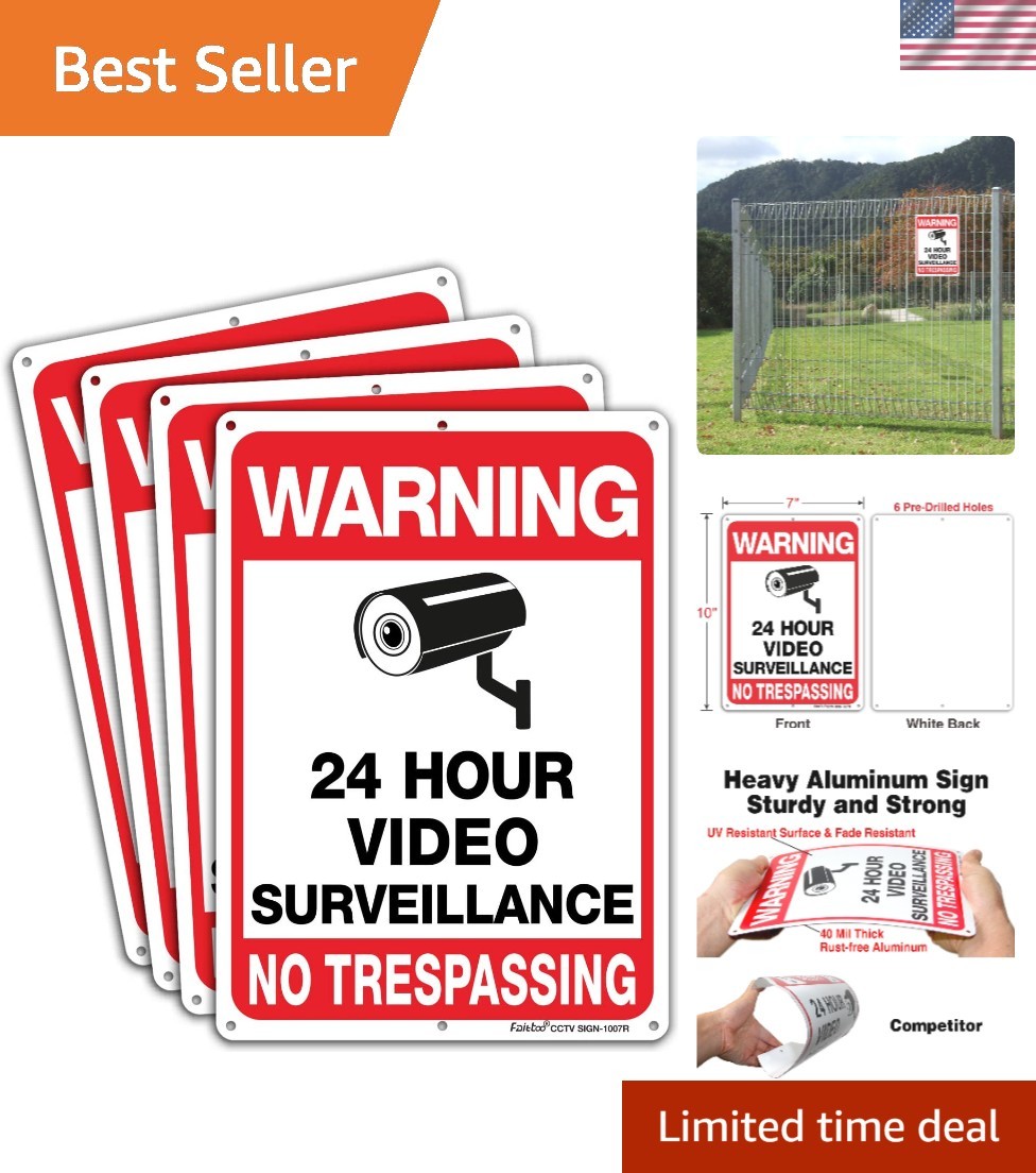 High Visibility 4-Pack Warning Signs 10×7 for Indoor/Outdoor Security