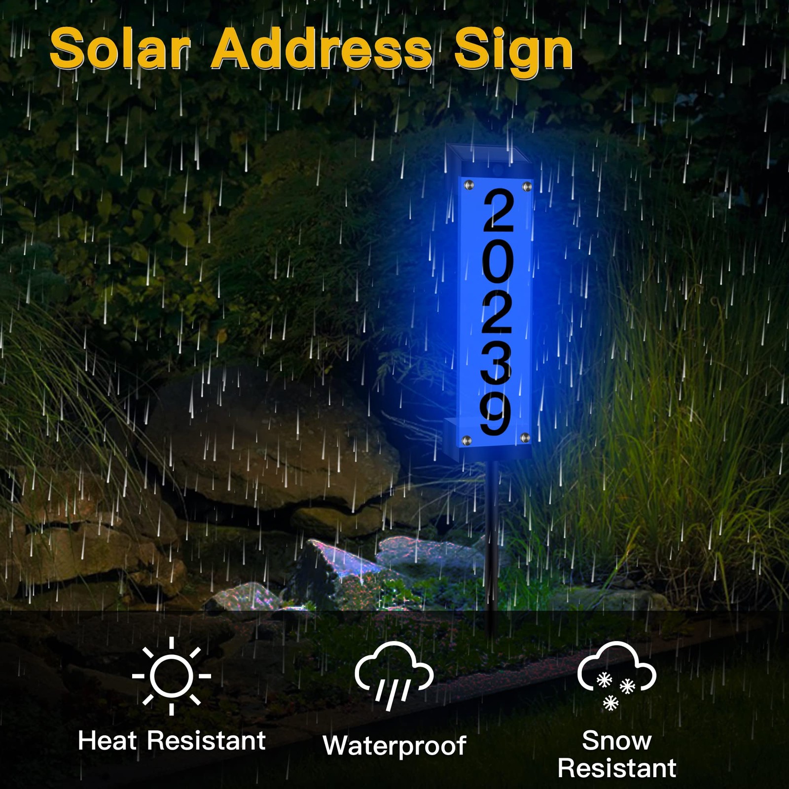 Solar House Numbers for Outside, GOSUNWEY Solar Address Signs for Yard with Stak