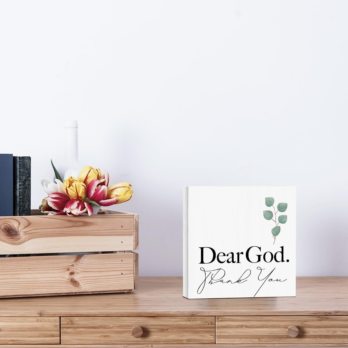 Farmhouse Decorative Signs Plaques Wooden Box Sign Desk Decor, Christian Saying