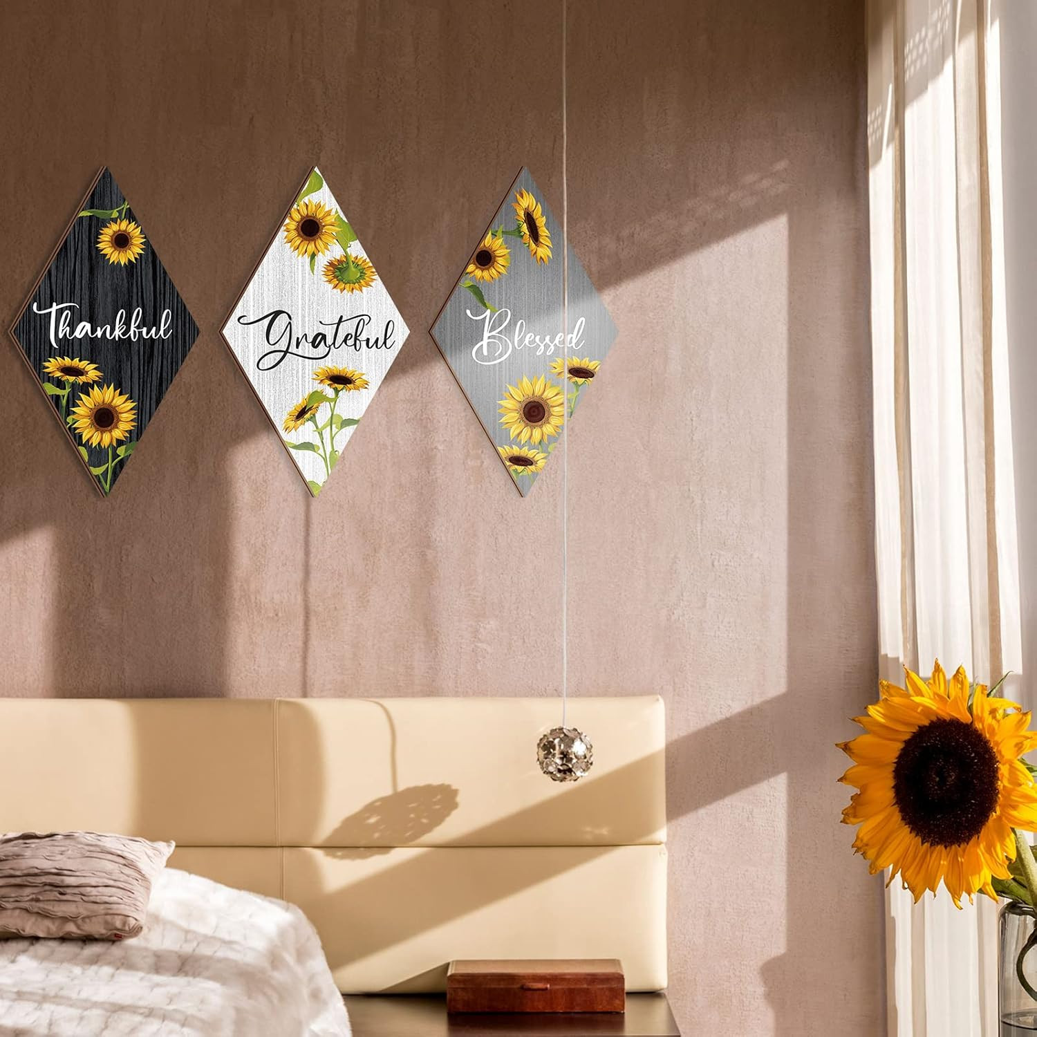 3 Pcs Rustic Wooden Wall Decor Sunflower Inspirational Farmhouse Hanging Signs