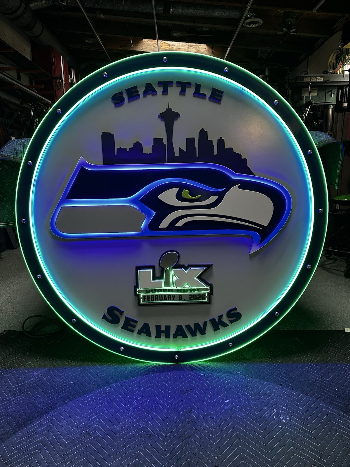 Custom CNC Plasma Cut Aluminum Powder Coated LED Neon Seahawks Super Bowl Sign