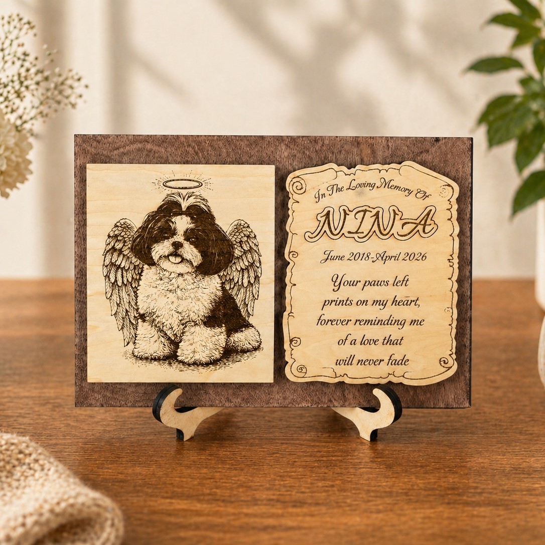 Laser Engraved Pet Loss Photo Dog Memorial 8×6″ Personalized, Custom Portrait