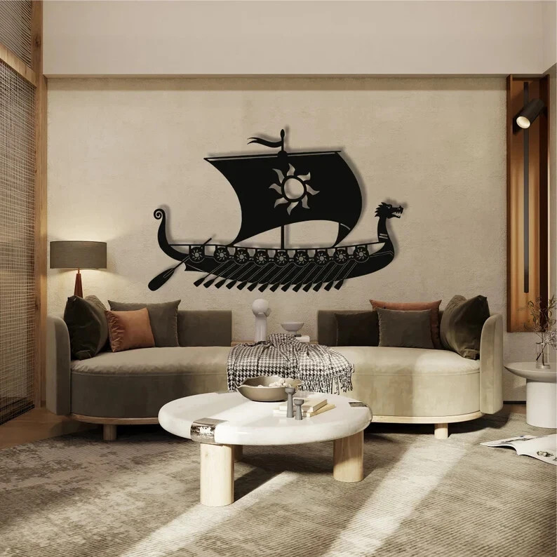 Personalized Viking Ship Metal Sign Custom Name Monogram Norse Wall Art Decor