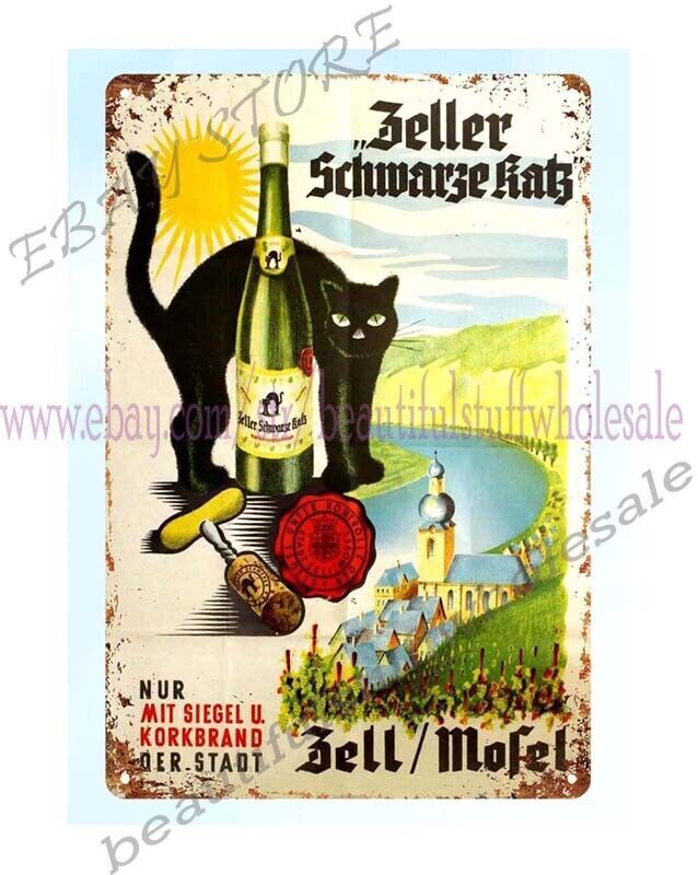 Zeller Schwarze Katz Black Cat Wine metal tin sign poster wall decor