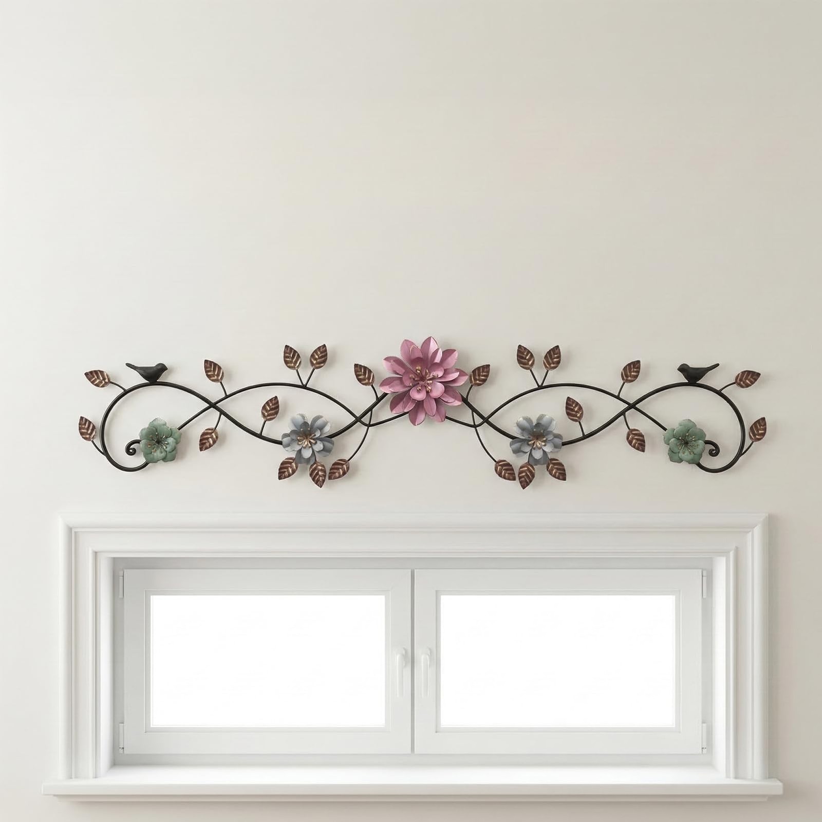 Metal Flower Wall Art above Door: 3D Floral Wall Décor above Window with Bird…