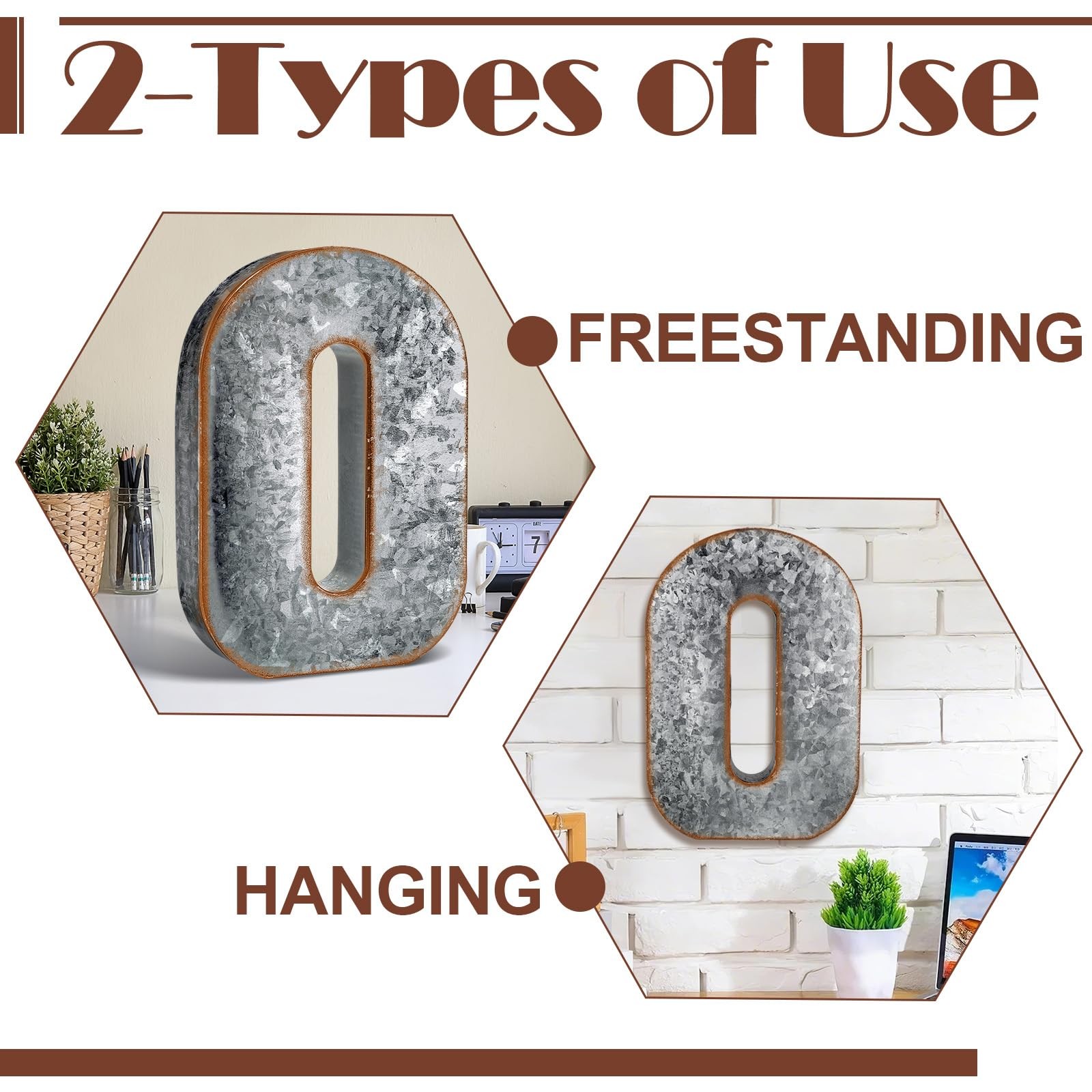 12″ Metal Letter O Wall Decor Large Galvanized Letter 3D Signs Shelf Decorati…