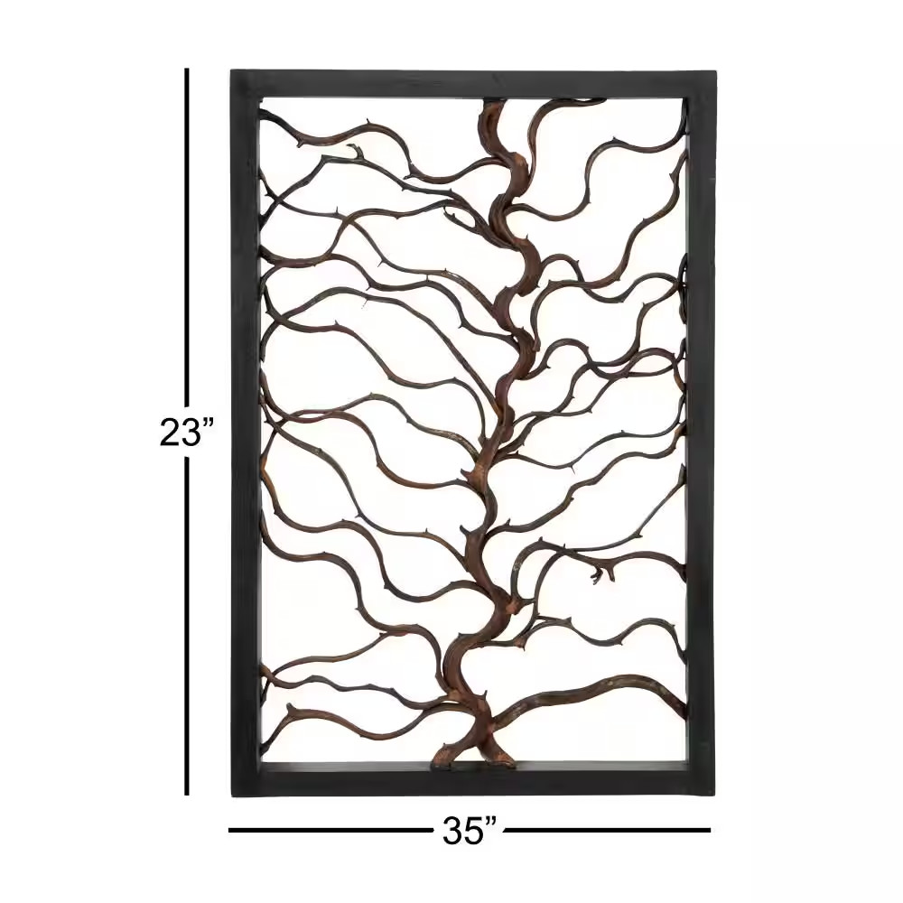 24 In. X 36 In. Wood Black Branch Tree Wall Decor with Black Frame