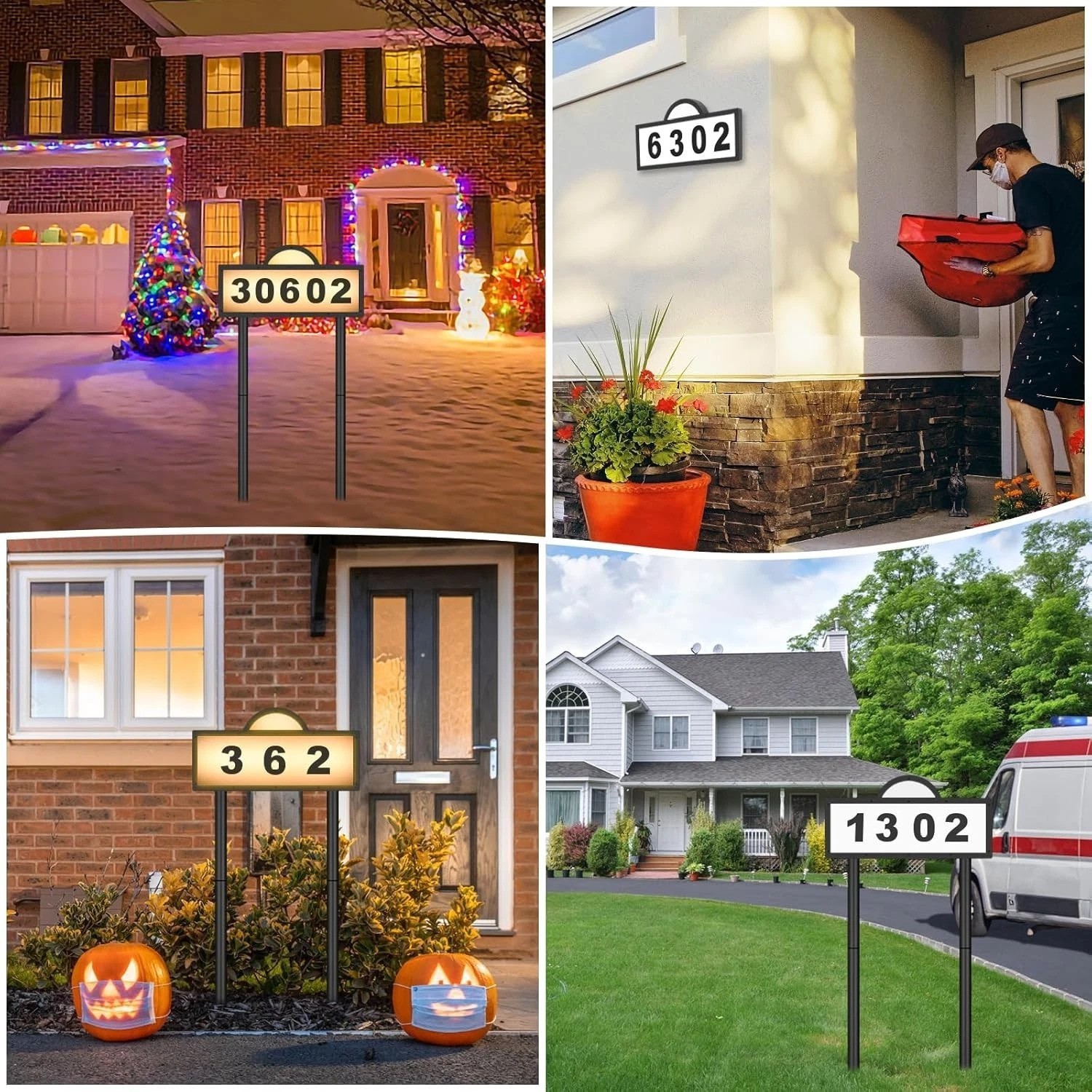 Solar Address Signs for Yard, Solar Powered Address Sign with Warm White & Co…