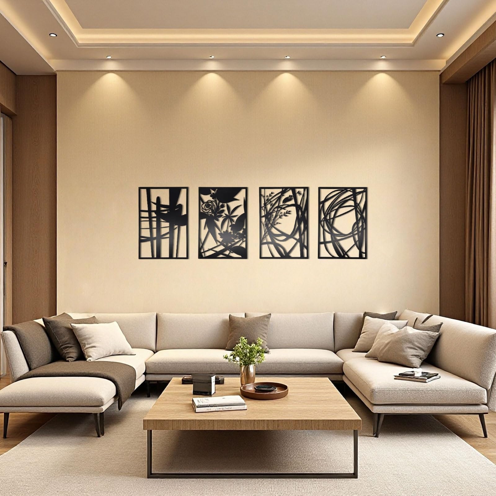 4 Pack 17×11.8 Black Abstract Wall Art, Minimalist Single Line Art Decor