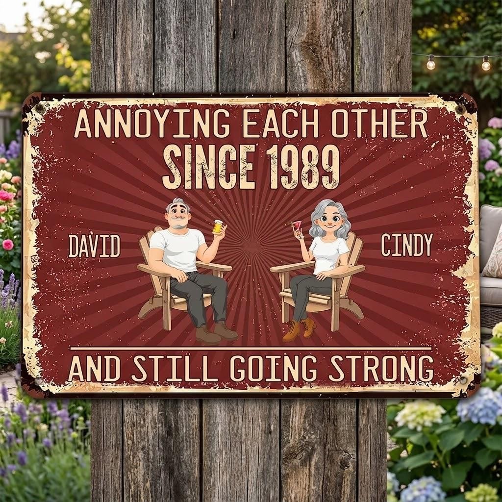 Personalized Wedding Anniversary Metal Sign, Custom Couple Portrait Gift
