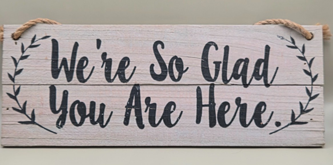 Rustic Wood Plank Sign “We’re So Glad You Are Here” Farmhouse Entryway Decor