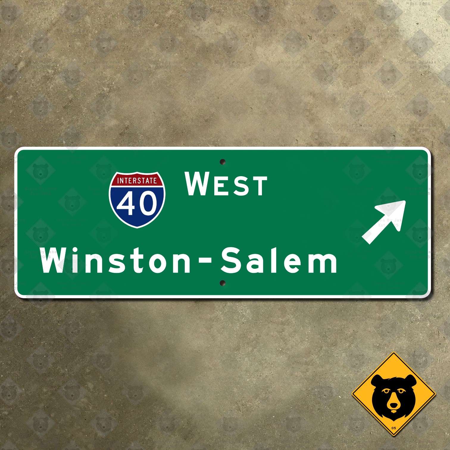 Winston-Salem North Carolina Interstate 40 West highway road exit sign 19×7