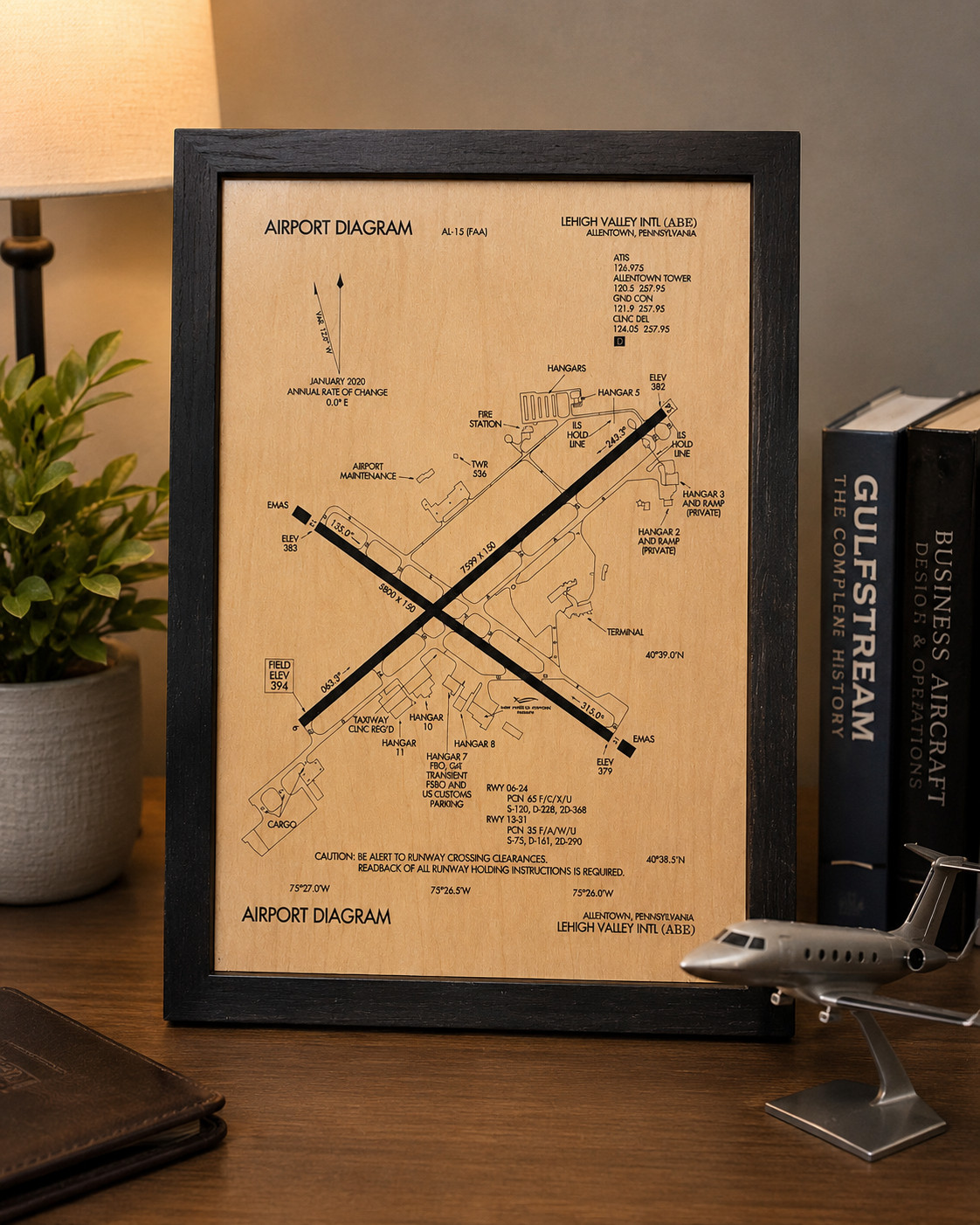 Custom Airport Diagram Wall Art: Laser Engraved Aviation Decor (11″ x 16″)