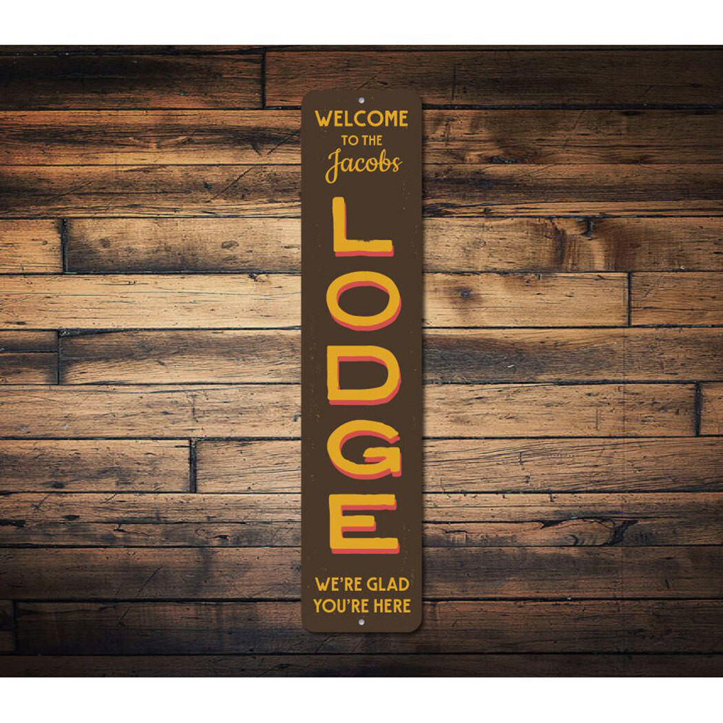 Welcome Lodge Vertical Sign, Personalized Family Last Name Ski Metal Decor Sign