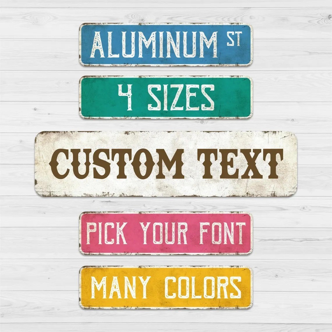 Custom Aluminum Vintage Street Sign 21×4 Inch Rustic Decor – Top Corner Holes