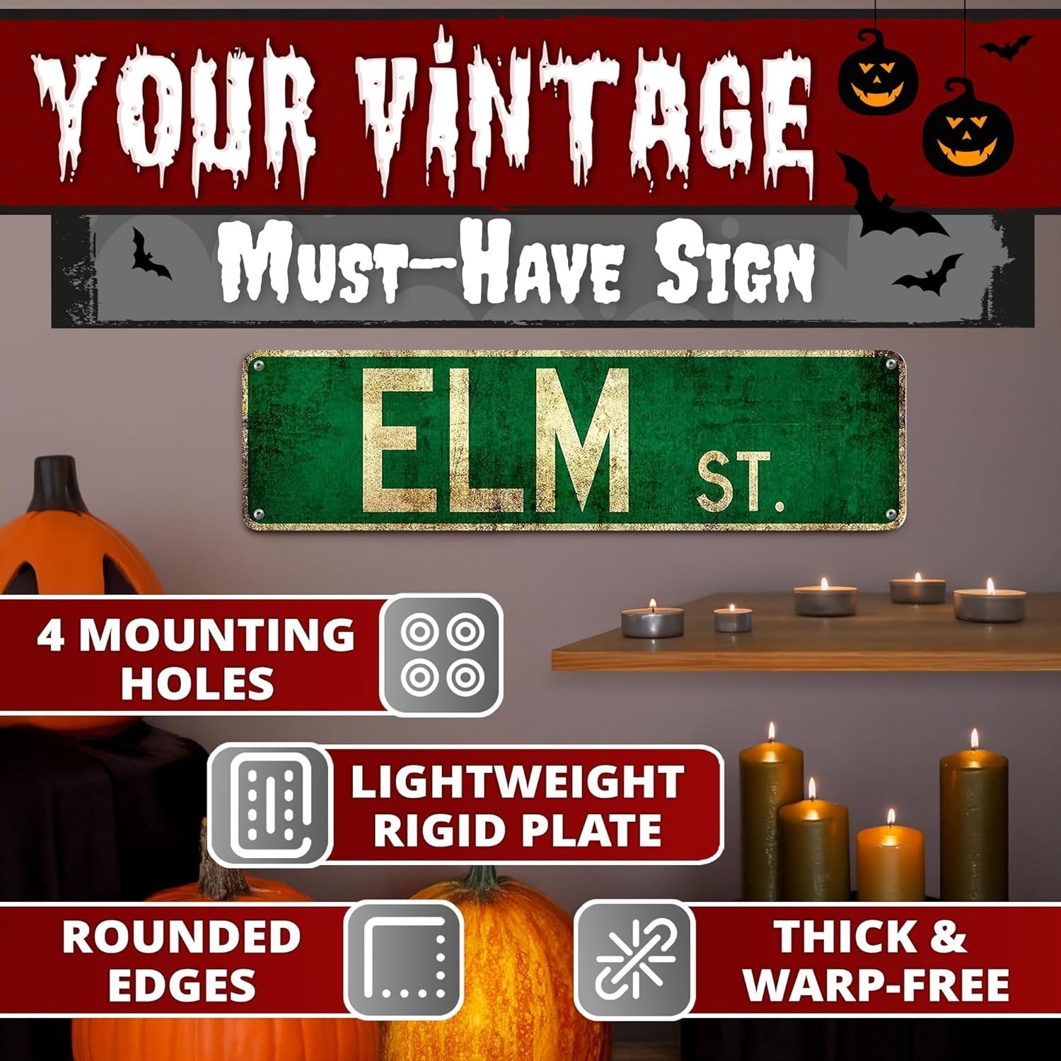 Elm Street Sign – Horror Movie Gifts and Collectibles, 16×4″ 16x4Inch, Green