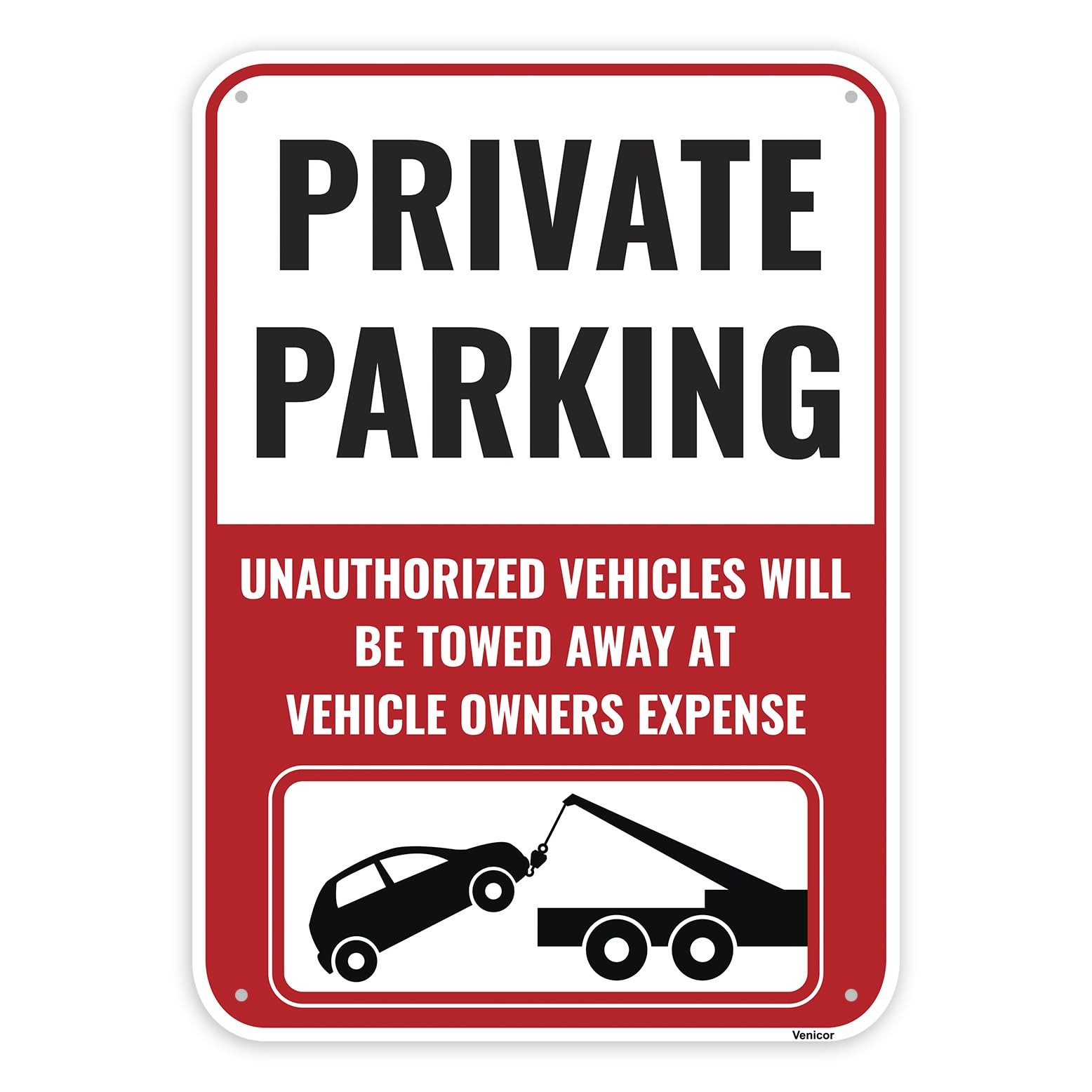 1PC Private Parking Sign, 14 x 10 Inches – Small Signage, Red, Black, White