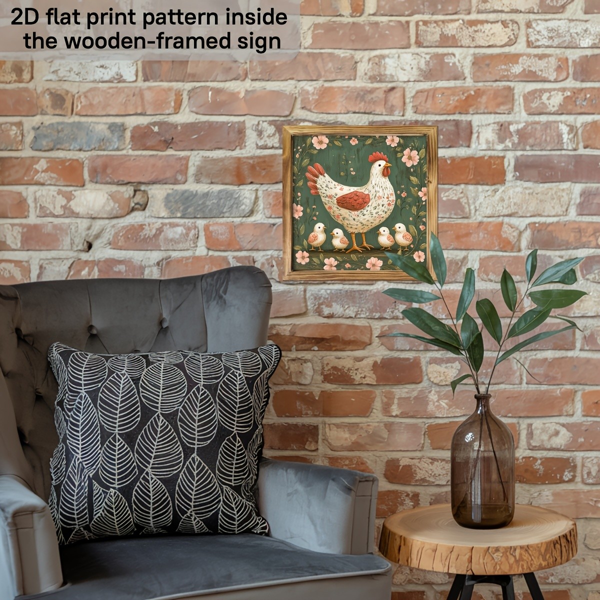Antique Farm Hen Baby Chicks Pink Blossom Floral Living Room Wall Art Plaque