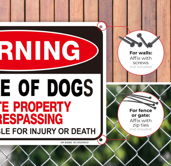 Beware of Dog Sign Private Property No Trespassing Dog Warning A:10×7 in – 2pcs