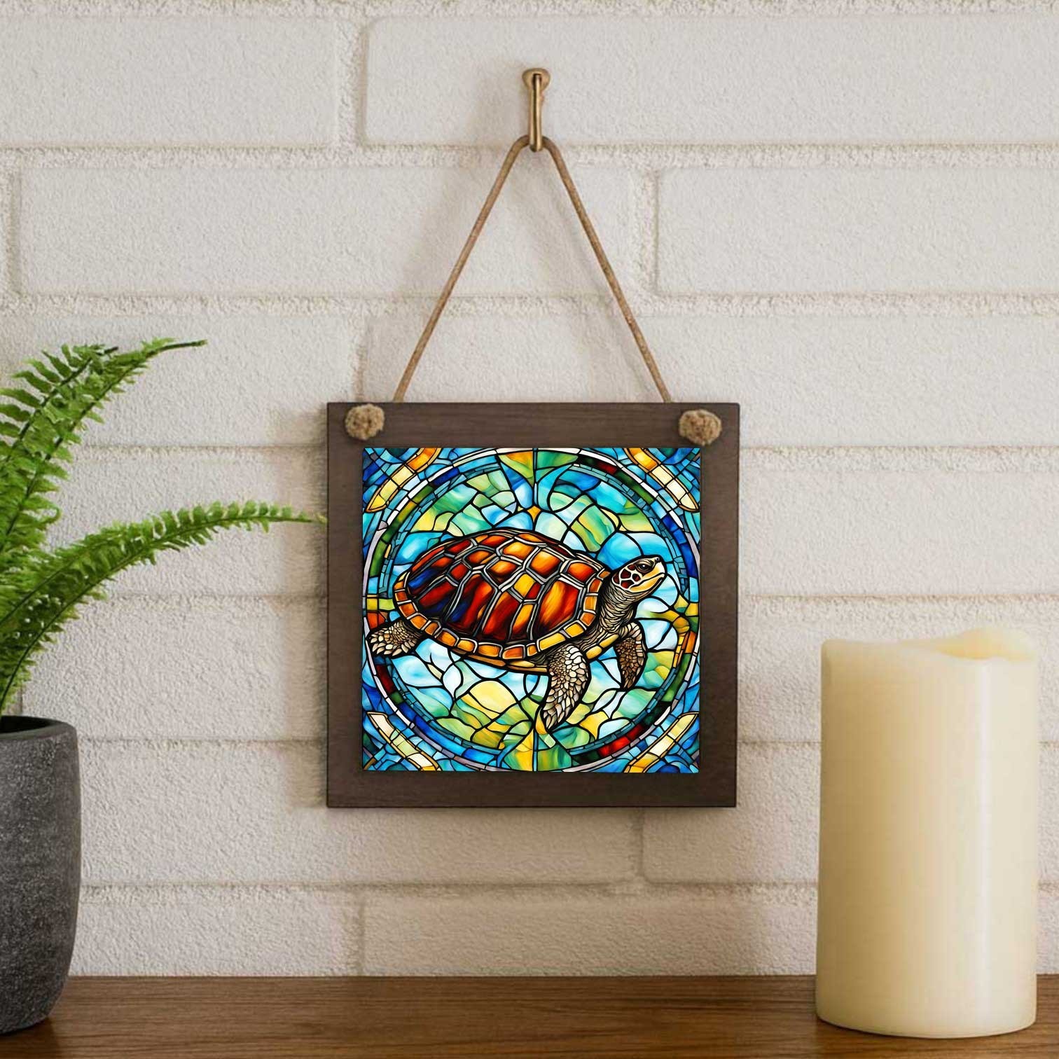 Turtle Wall Sign 4.8 in Small Wood & Metal Wildlife Window Hanging
