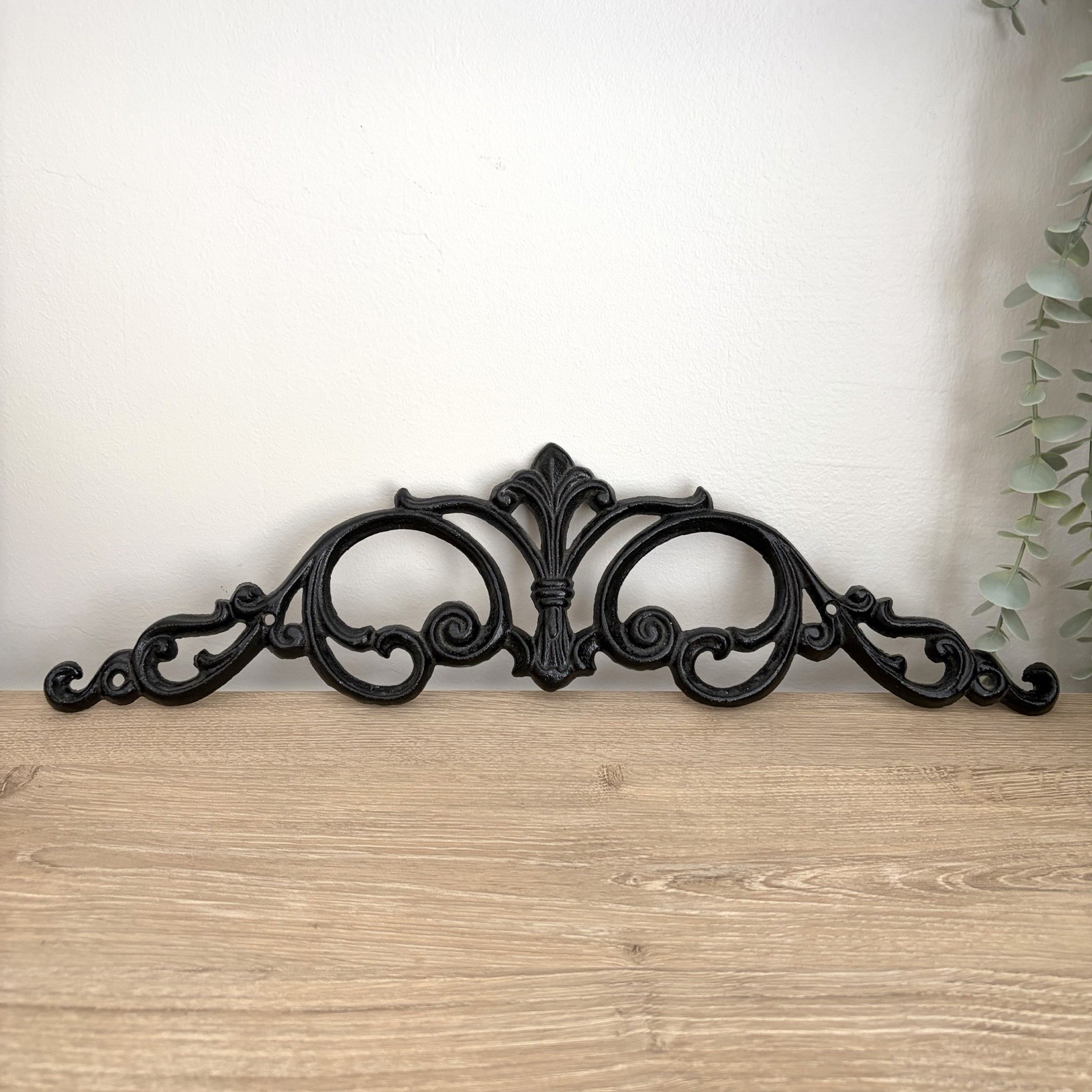 Cast Iron Fleur De Lis Wall Decor Door Topper 18″ Black Ornate Farmhouse Country
