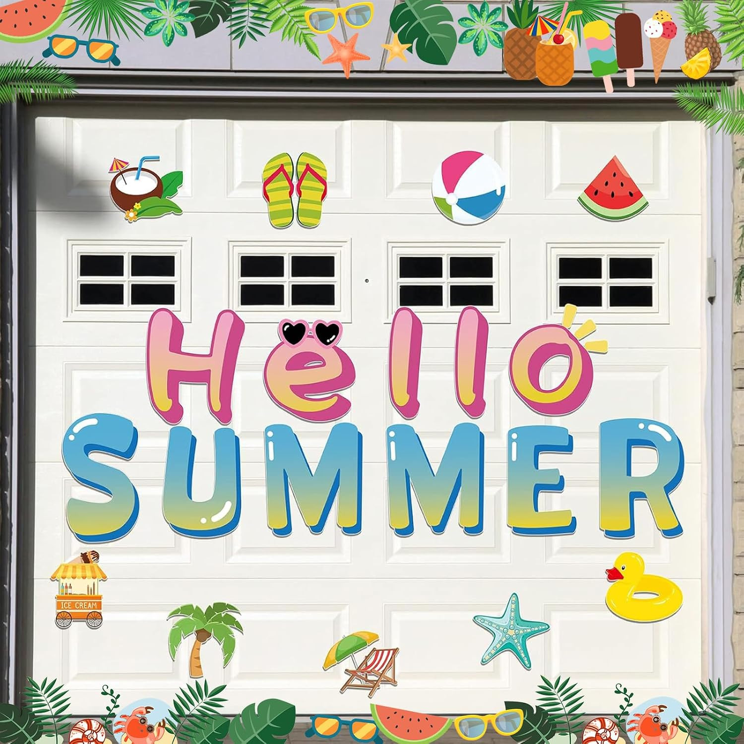 20 Pcs Summer Large Garage Door Magnets Hello Summer Garage Door Decorations Mag