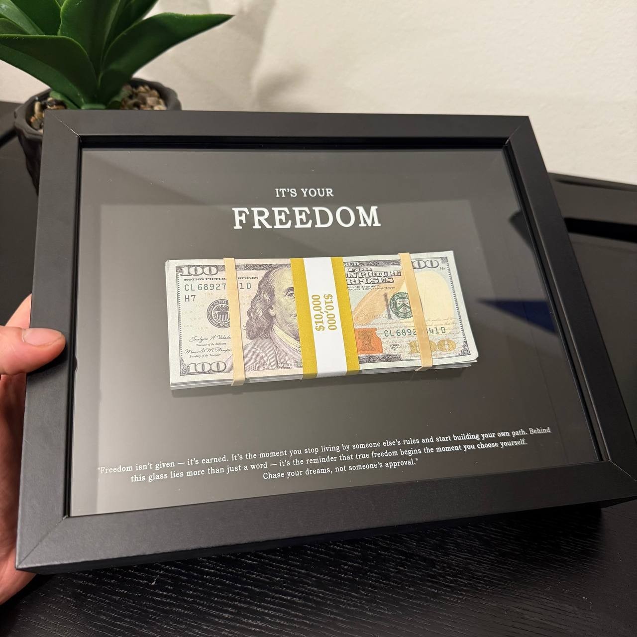 Motivational Money Frame – $10,000 Framed Cash, Office Decor and Business Gift