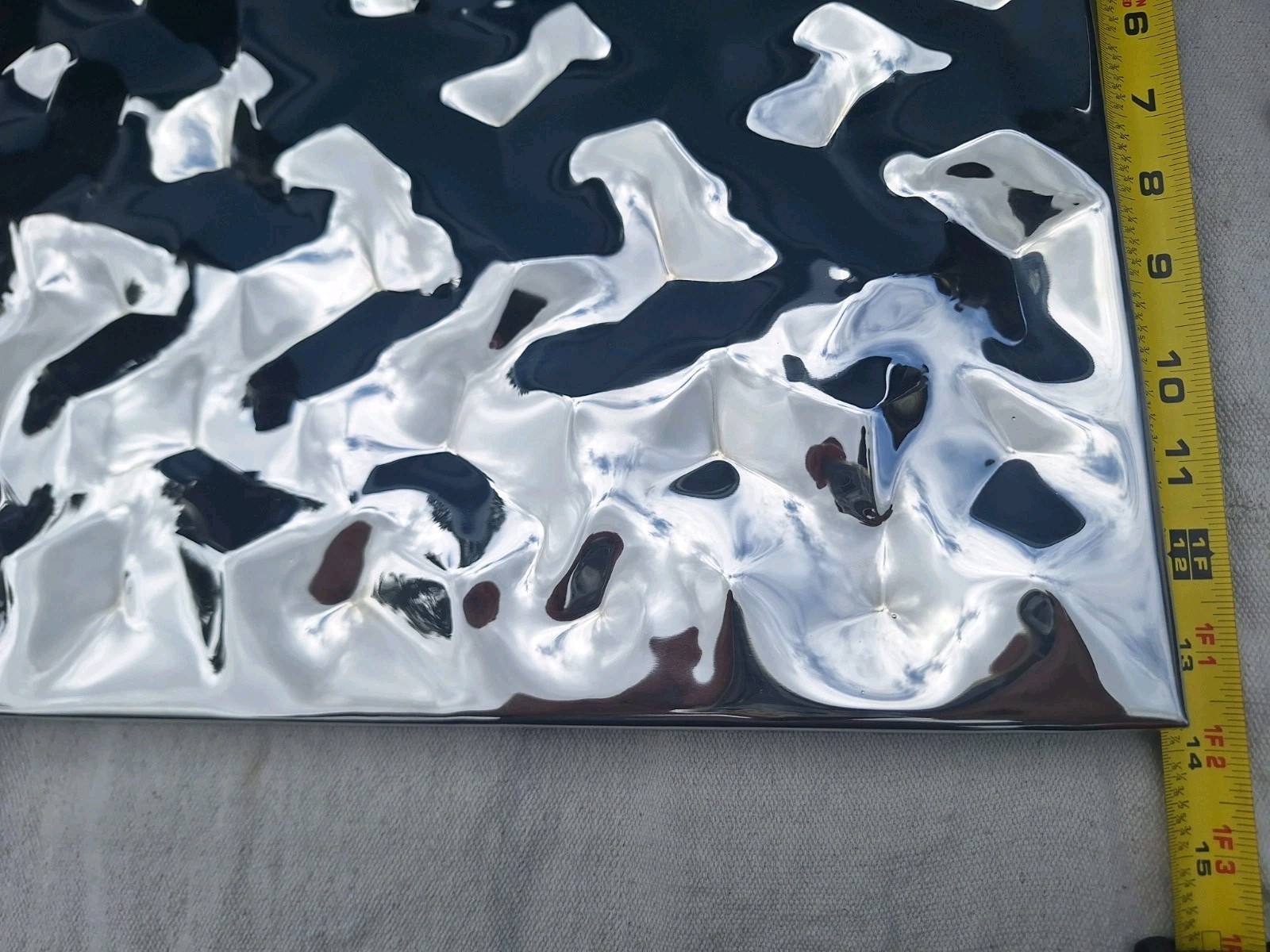 Crate&Barrel Metal Wall Decor 668-187 Axel Shiny Chrome Wall Ripple Pattern Art