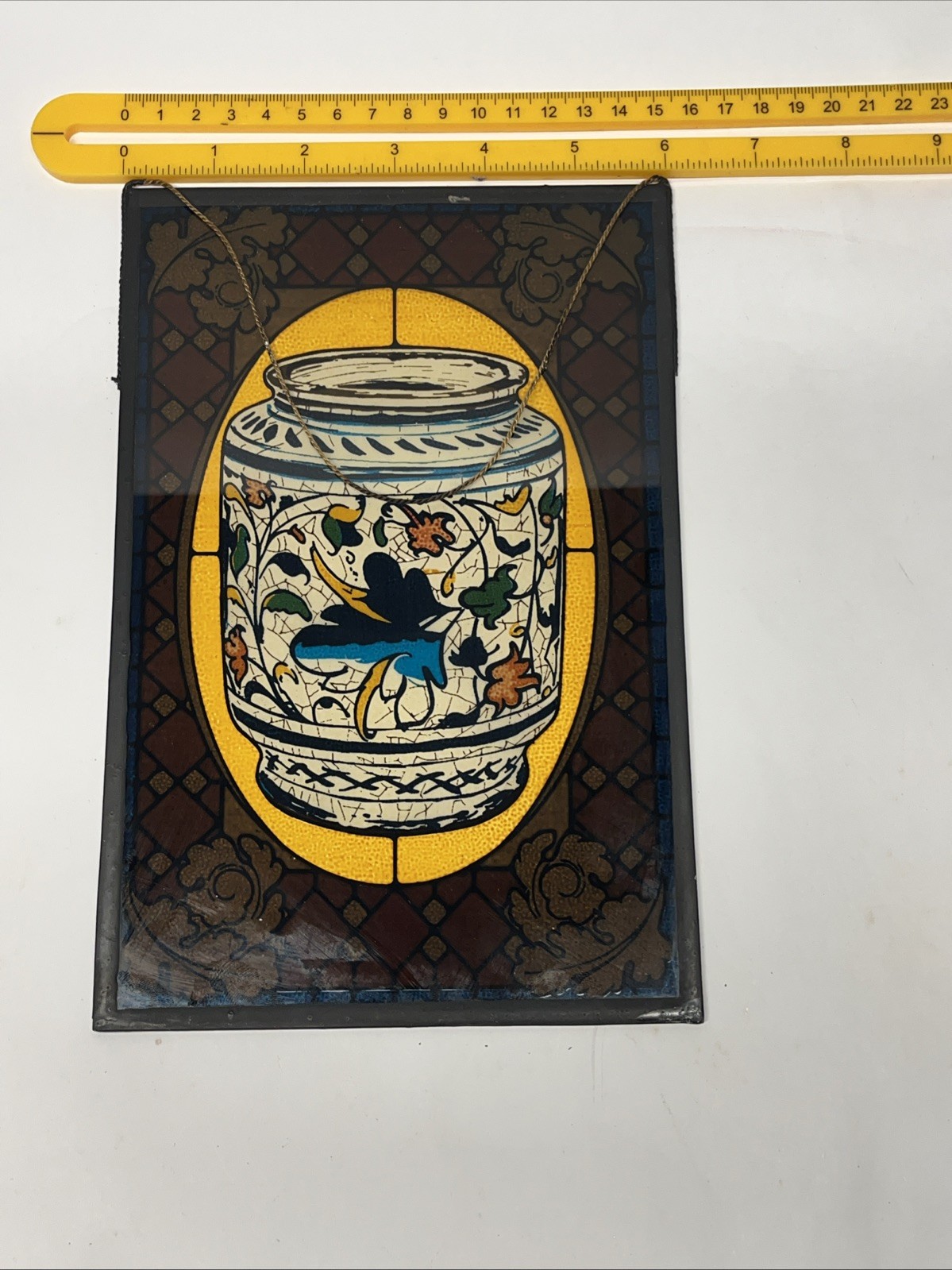 RX Pharmacy Wall Hanging Glass Plaque Vintage 9”x 6” Sun catcher Stained like