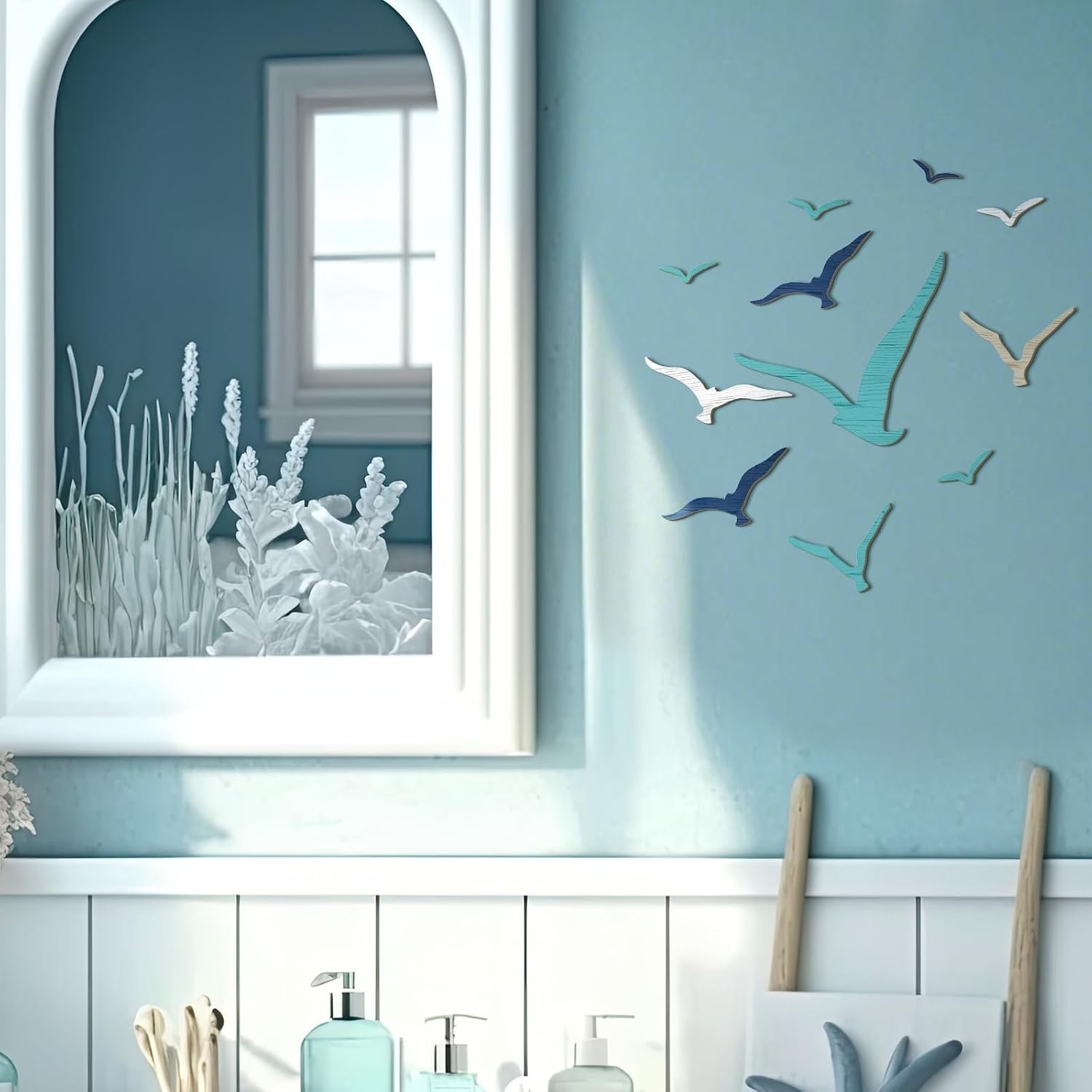 11 Pcs Wooden Seagull Wall Decor Nautical Theme Beach Coastal Art Small Seagu…
