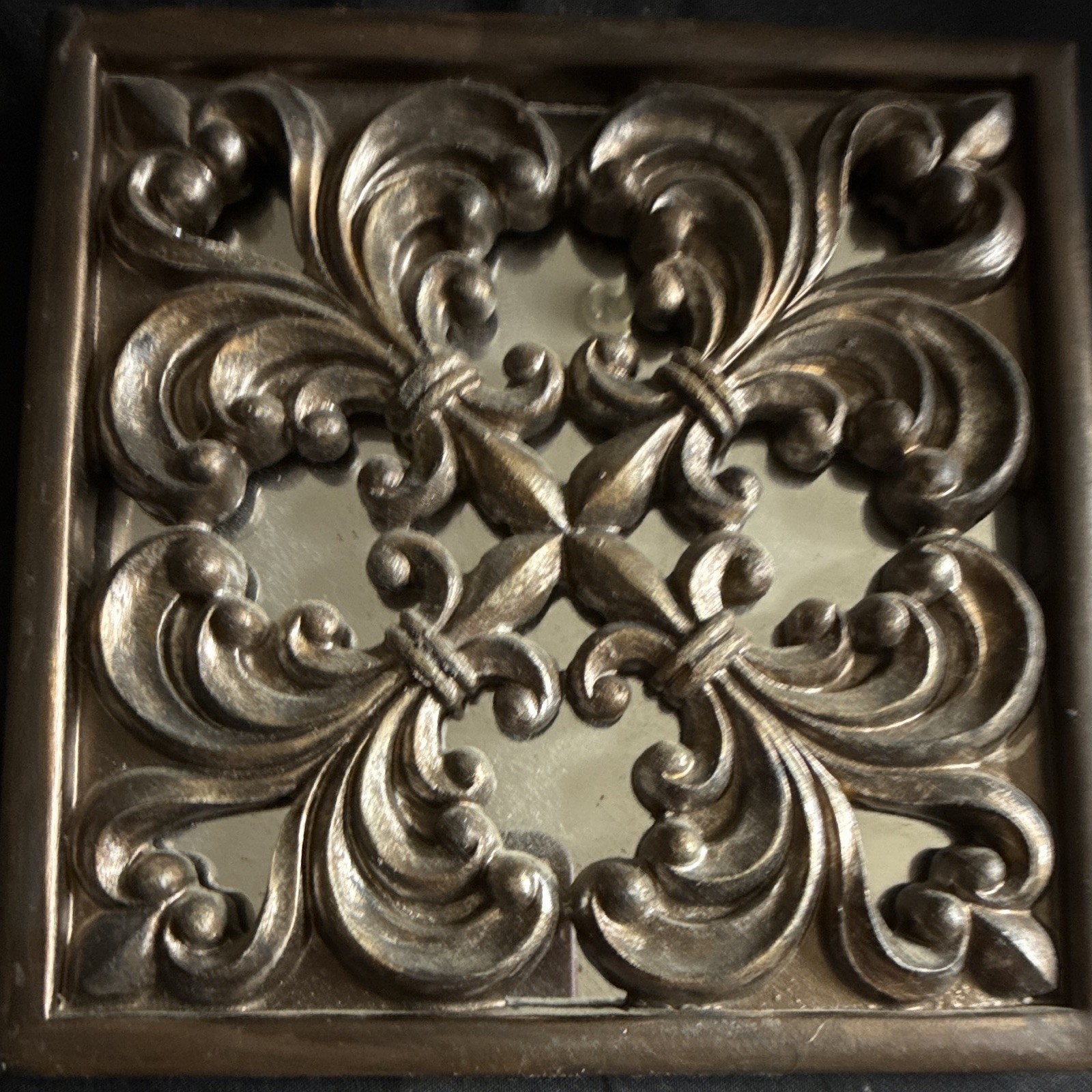 Mirror Square Decor Accent Scrolls Ceramic Front?? Gold Silver Wall 8″ x 8″