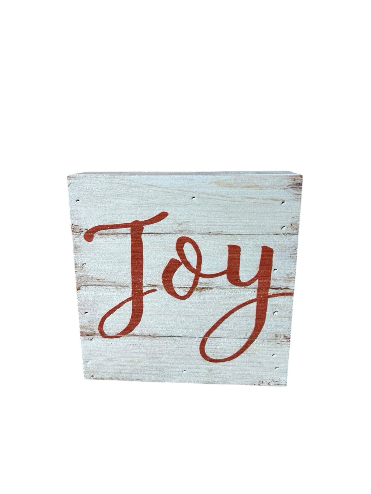 Rustic Farmhouse “Joy” Wooden Block Sign Whitewashed Holiday Decor 6×6
