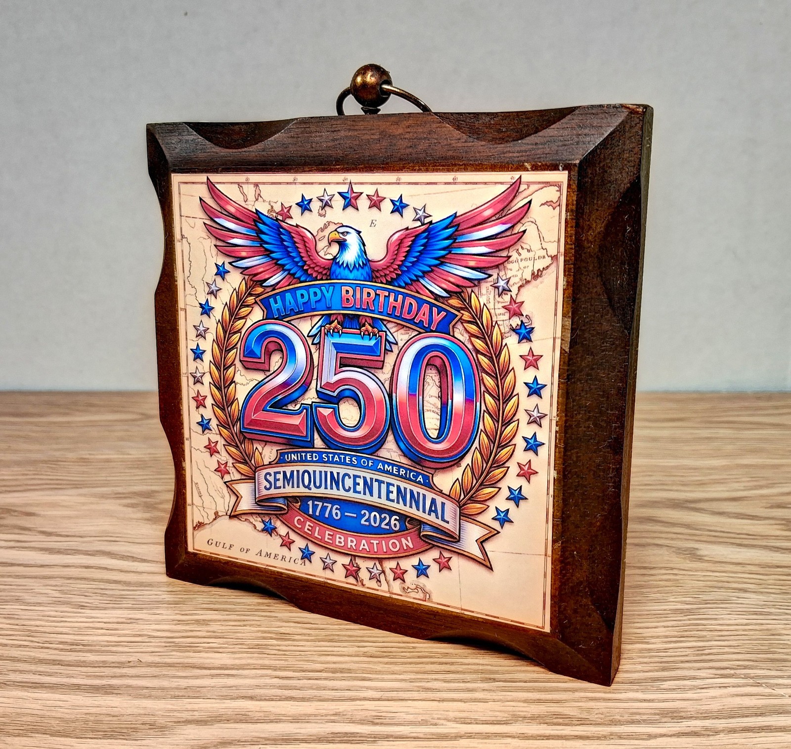 USA 250th Anniversary Wood Plaque Semiquincentennial 1776-2026 Eagle Sign 5×5
