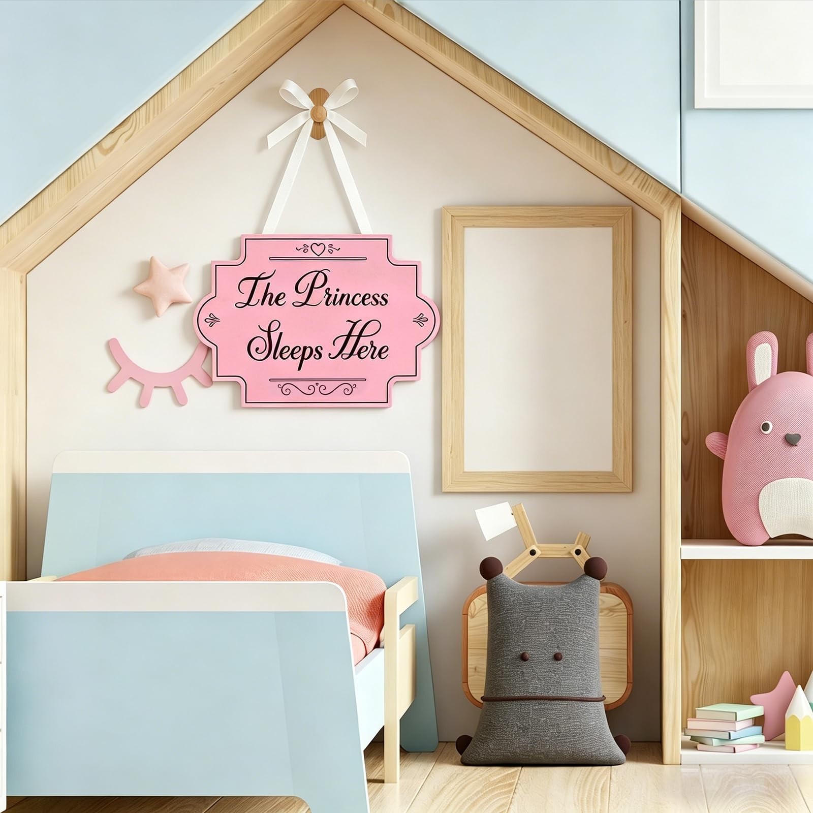Cute Pink Princess Sleep Here Door Sign – Wooden Wall Decor for Girls’ Bedroom,