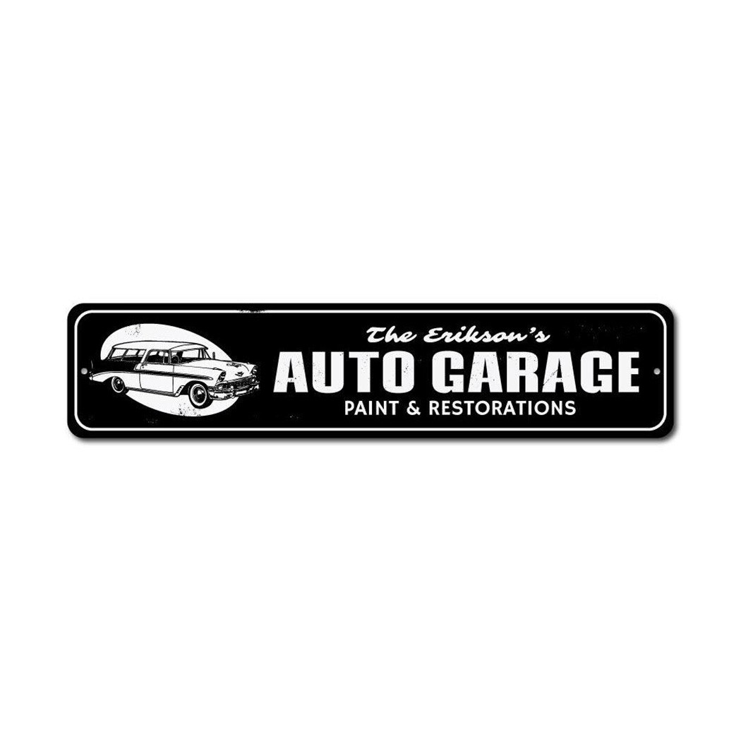 Auto Garage Sign, Custom Family Last Name Car Shop Owner Aluminum Metal Decor