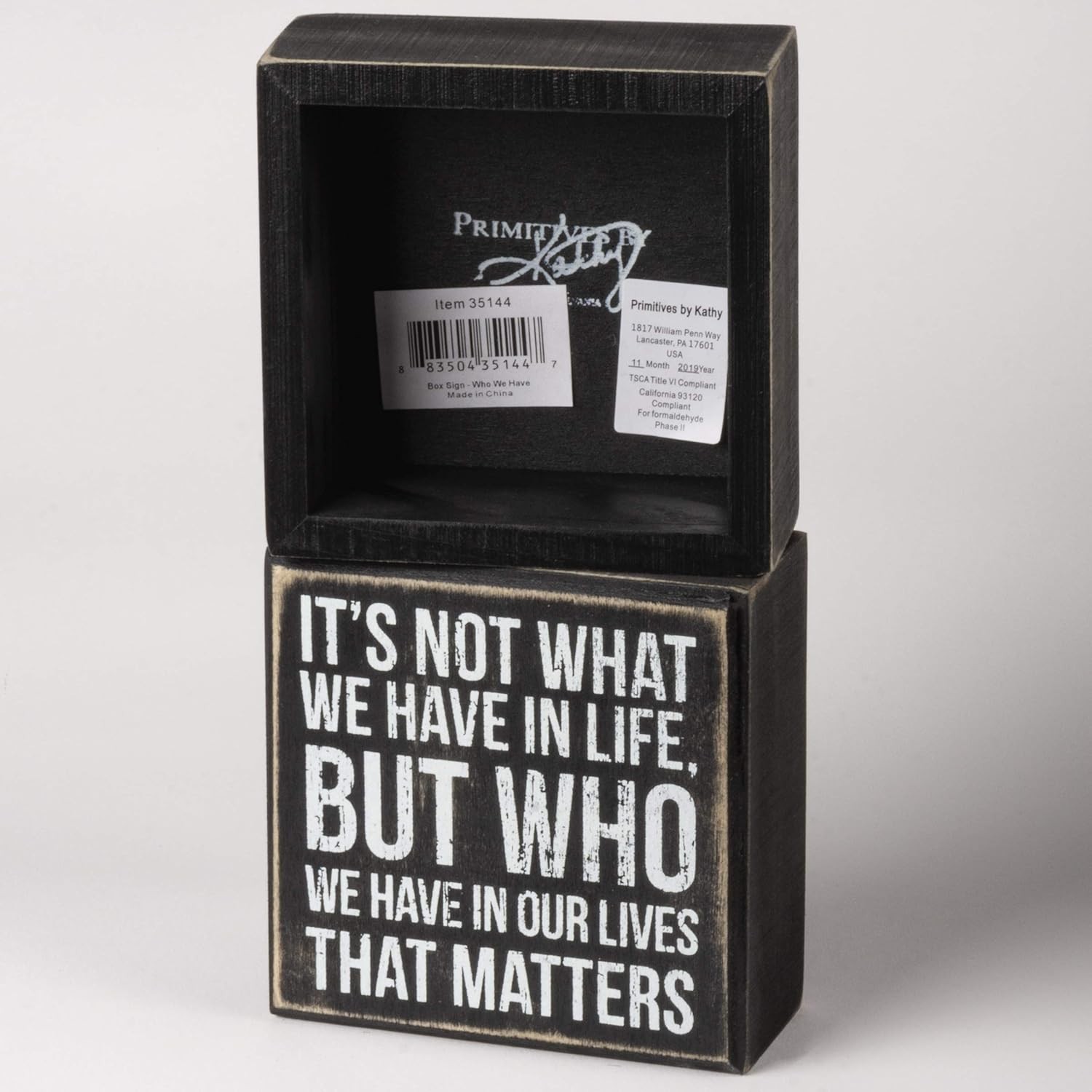 4×4-Inch Classic Black & White Box Sign – ‘Who We Have’ Inspirational Quote