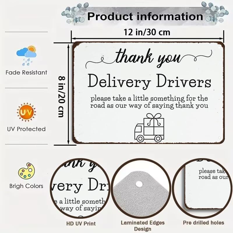 Bestylez Thank You Delivery Driver Vintage Metal 8 inches by 12 inches, Grey