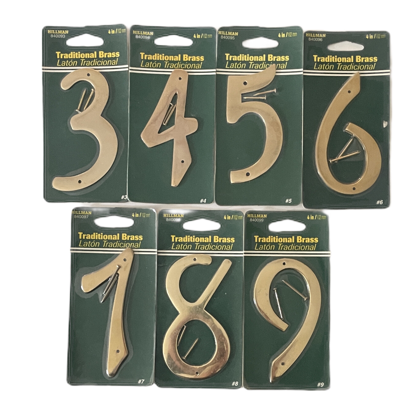 Solid Brass 4″ Traditional Address House Numbers (Classic Style) Hillman – New