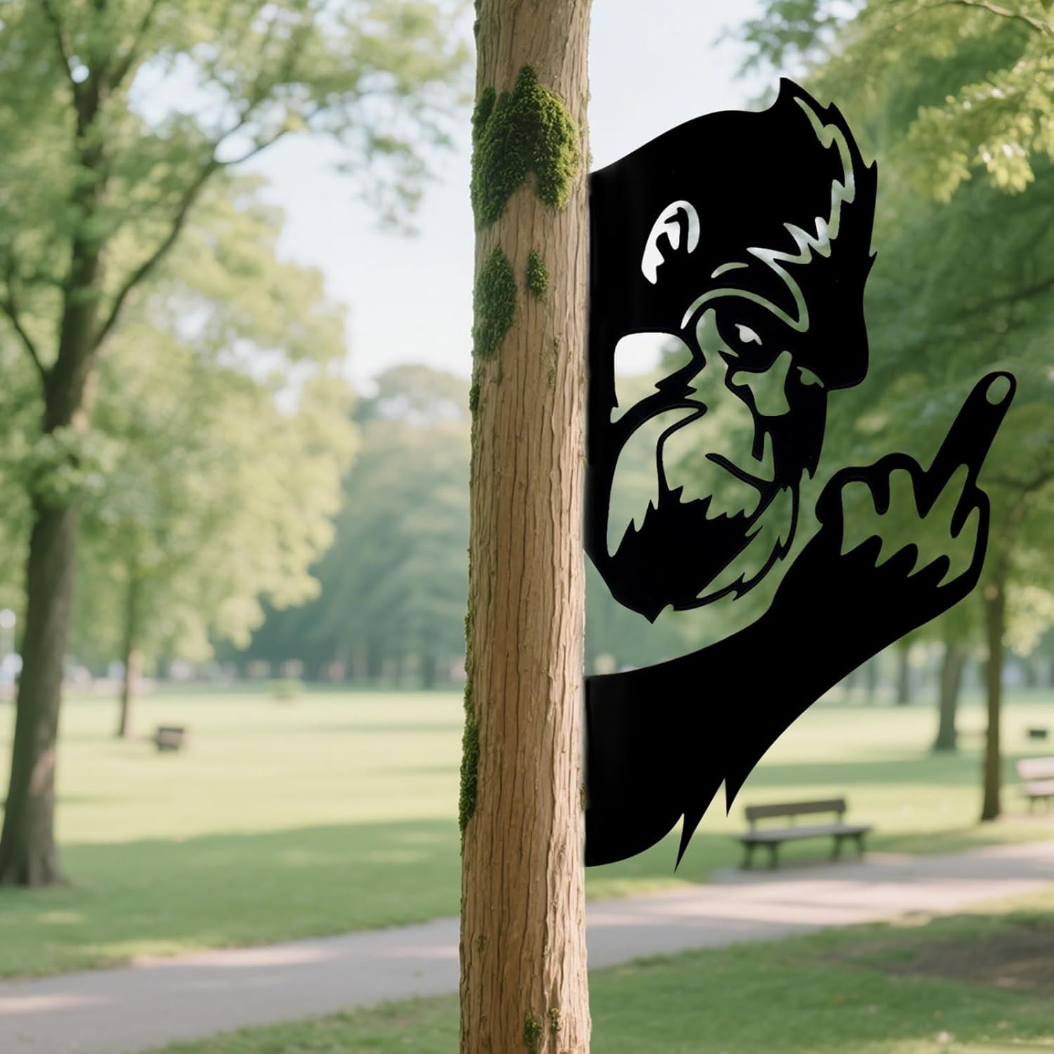 Peek a Boo Bigfoot Metal Signs15 X 11.6 Inch Sasquatch Black