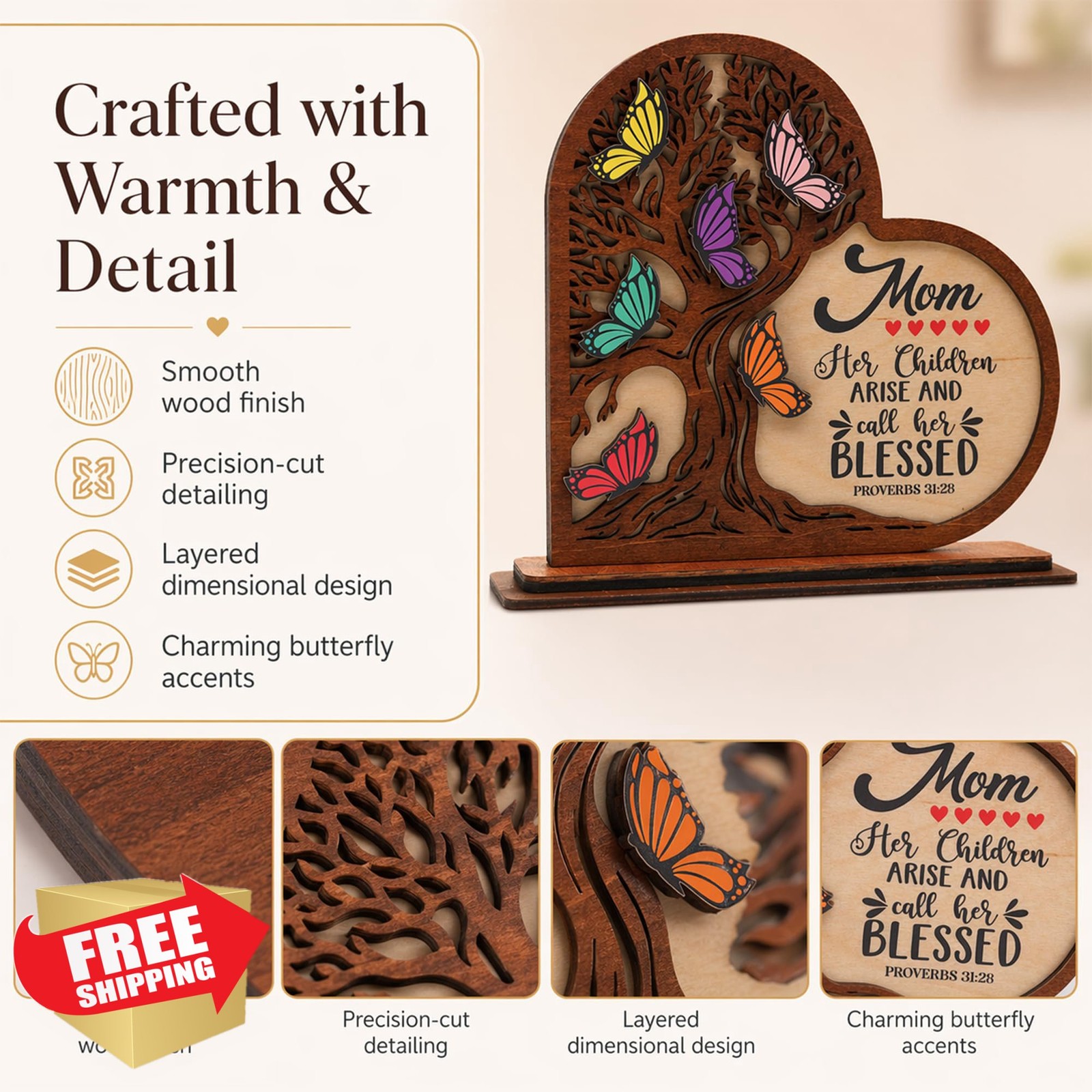 Emotional Uplifting Mom Wooden Heart Plaque