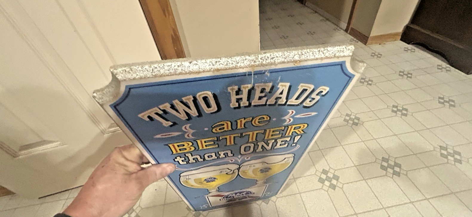 VINTAGE WOOD PABST BLUE RIBBON BEER SIGN TWO HEADS R BETTER THAN ONE PABST SIGN