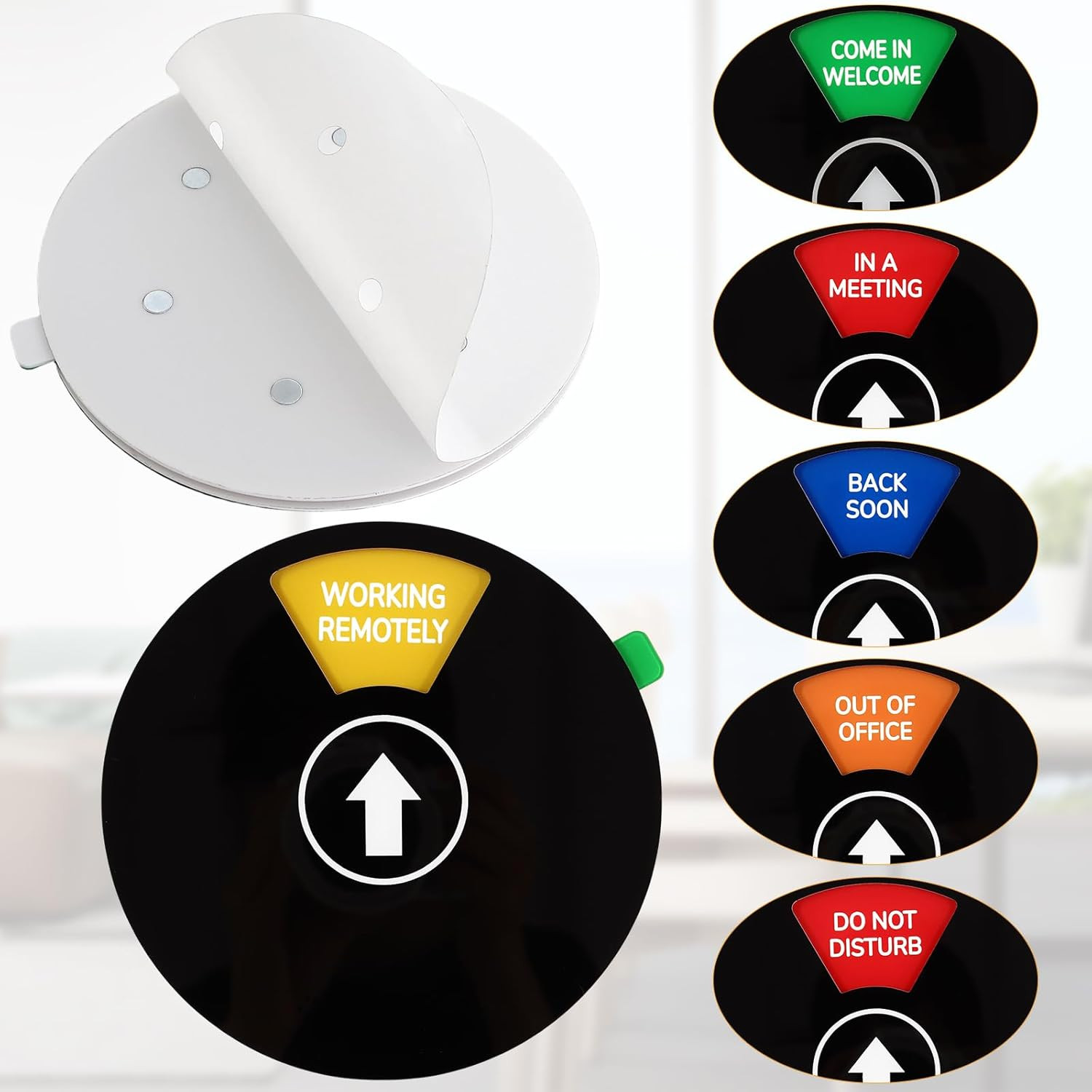 Rotating Office Door Sign – 6 Options for Privacy and Availability (Black)