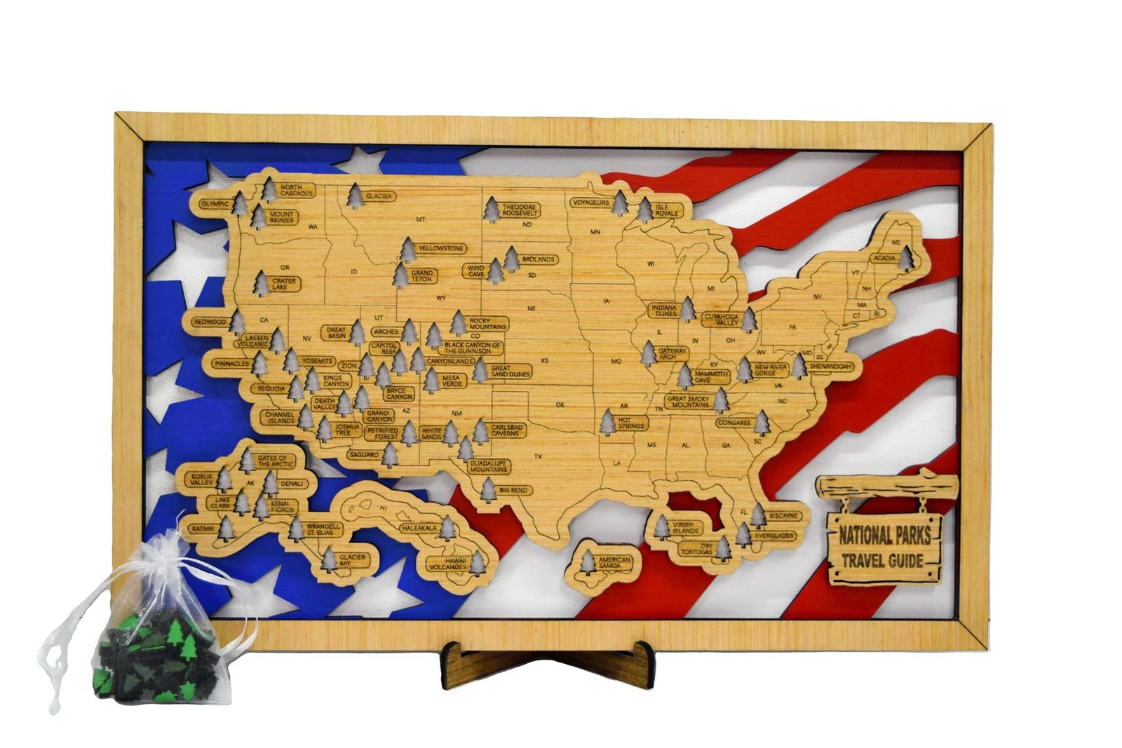 Handmade Wood US National Parks Travel Map Mounting Hardware Easel Hiking Decor