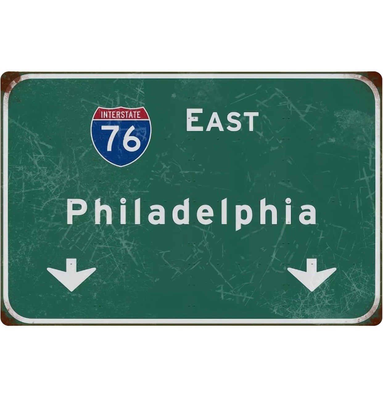 Rustic Philadelphia Philly I-76 East State Decor Road Sign –Green Vintage Charm