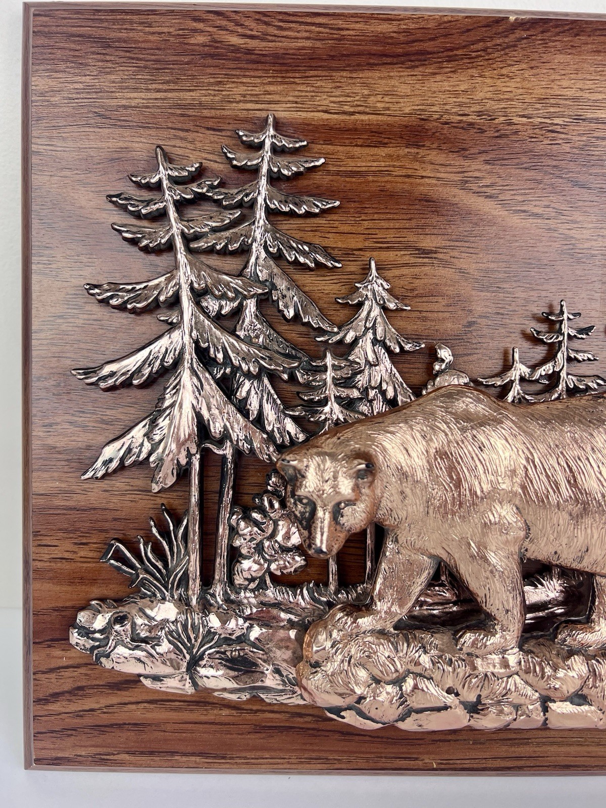 Vtg. A&F Canada Copper-Toned Metal Black Bear Forest 3-D Plaque