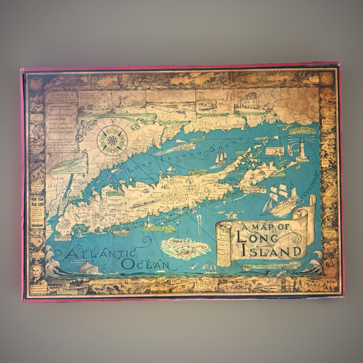 Courtland Smith (1907-2005) Pictorial Map of Long Island – Vintage