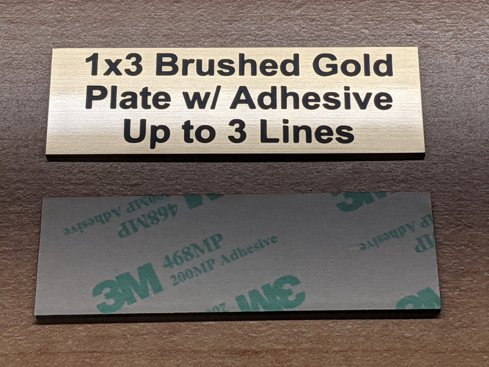 Any Size Custom Engraved Brushed Gold Plate Plaque Sign Tag Label w/ Adhesive