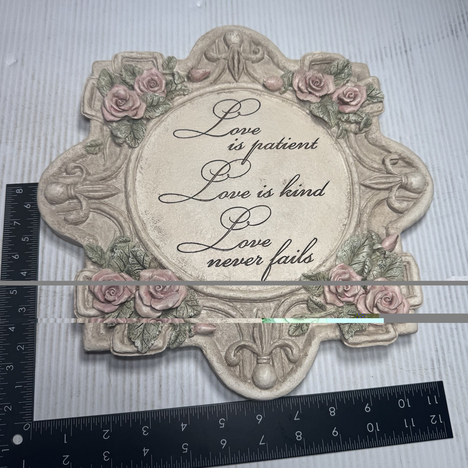 LOVE IS PATIENT LOVE IS KIND Dicksons Stone Rose Wall Decor Faith Theme Vintage