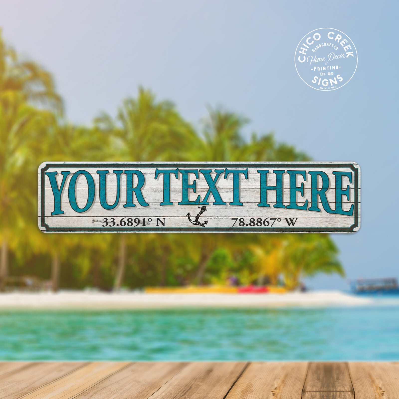Personalized Beach Coordinates Sign Ocean Surf House Cabin Sea Sand 104182002090