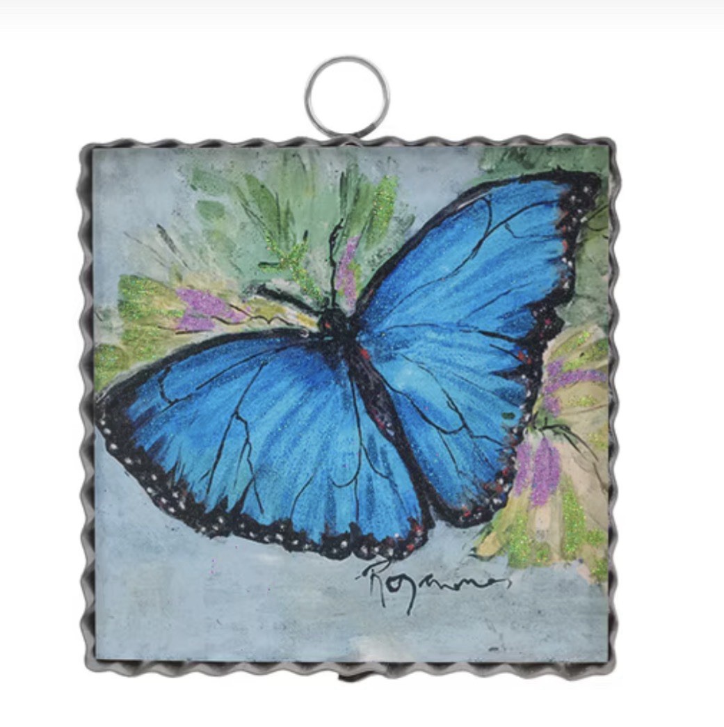 Blue And Black Butterfly Mini Print Round Top Collection